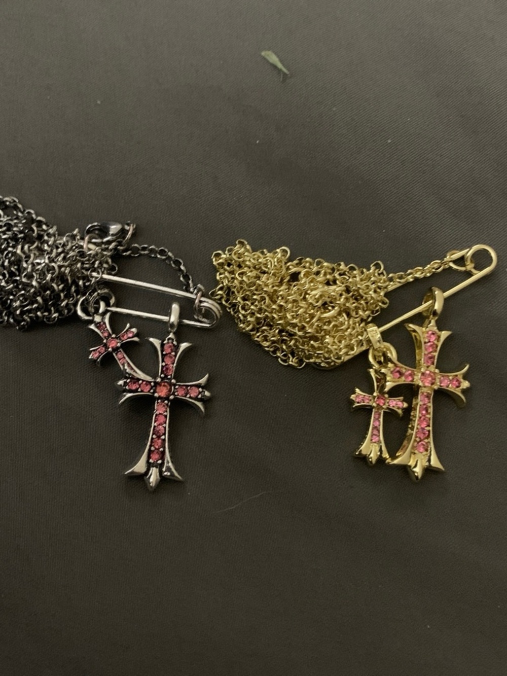 Pink Crystal Cross Pendant Necklace - Gold or Silver